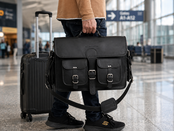 Black Full-Grain Leather Messenger Bag for Men