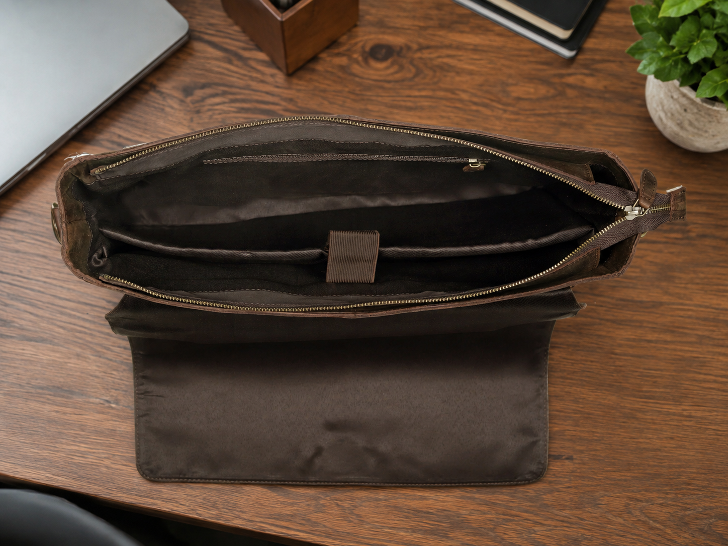 Brown Full-Grain Buffalo Leather Messenger Bag