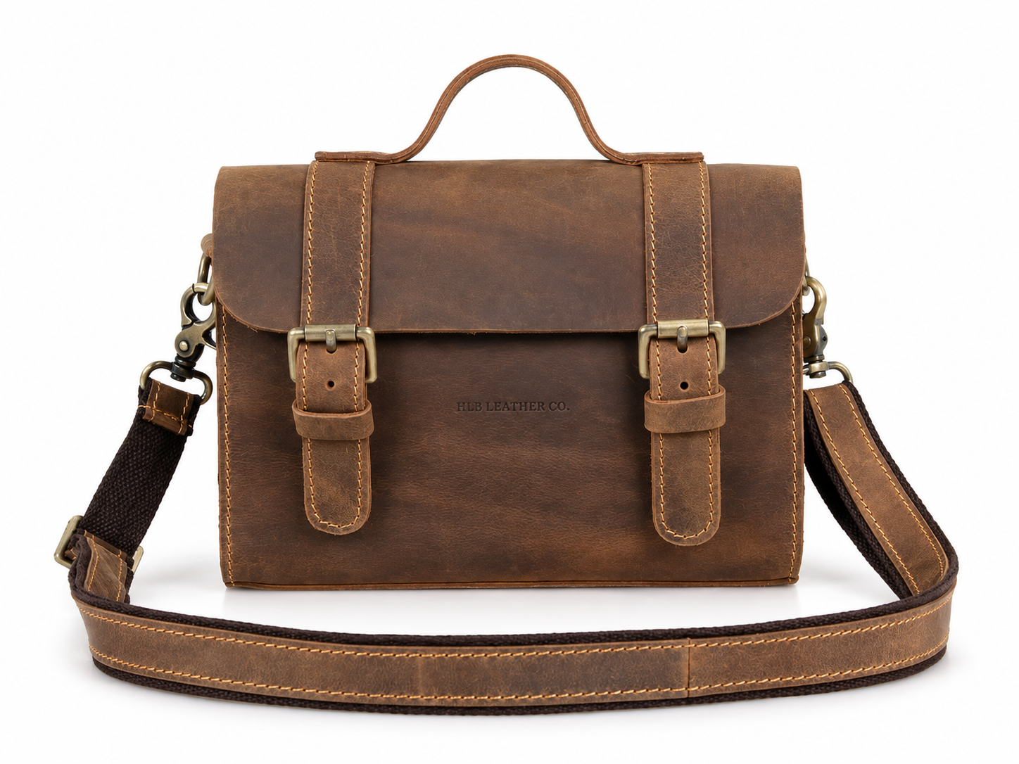 Unisex Small Full-Grain Leather Messenger Bag