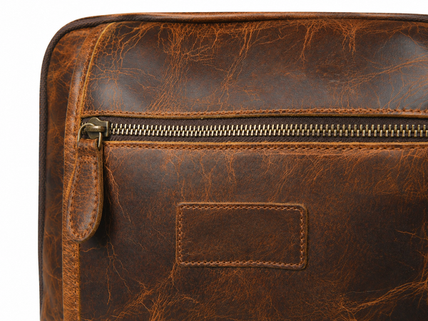 Caramel Brown Buffalo Leather Travel Backpack with Multi-Pocket Organizer