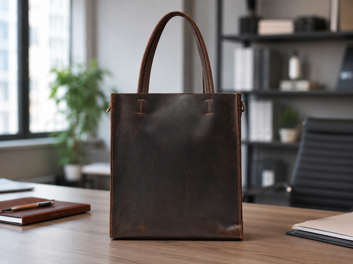 Unisex Full-Grain Leather Shoulder Messenger Tote Bag