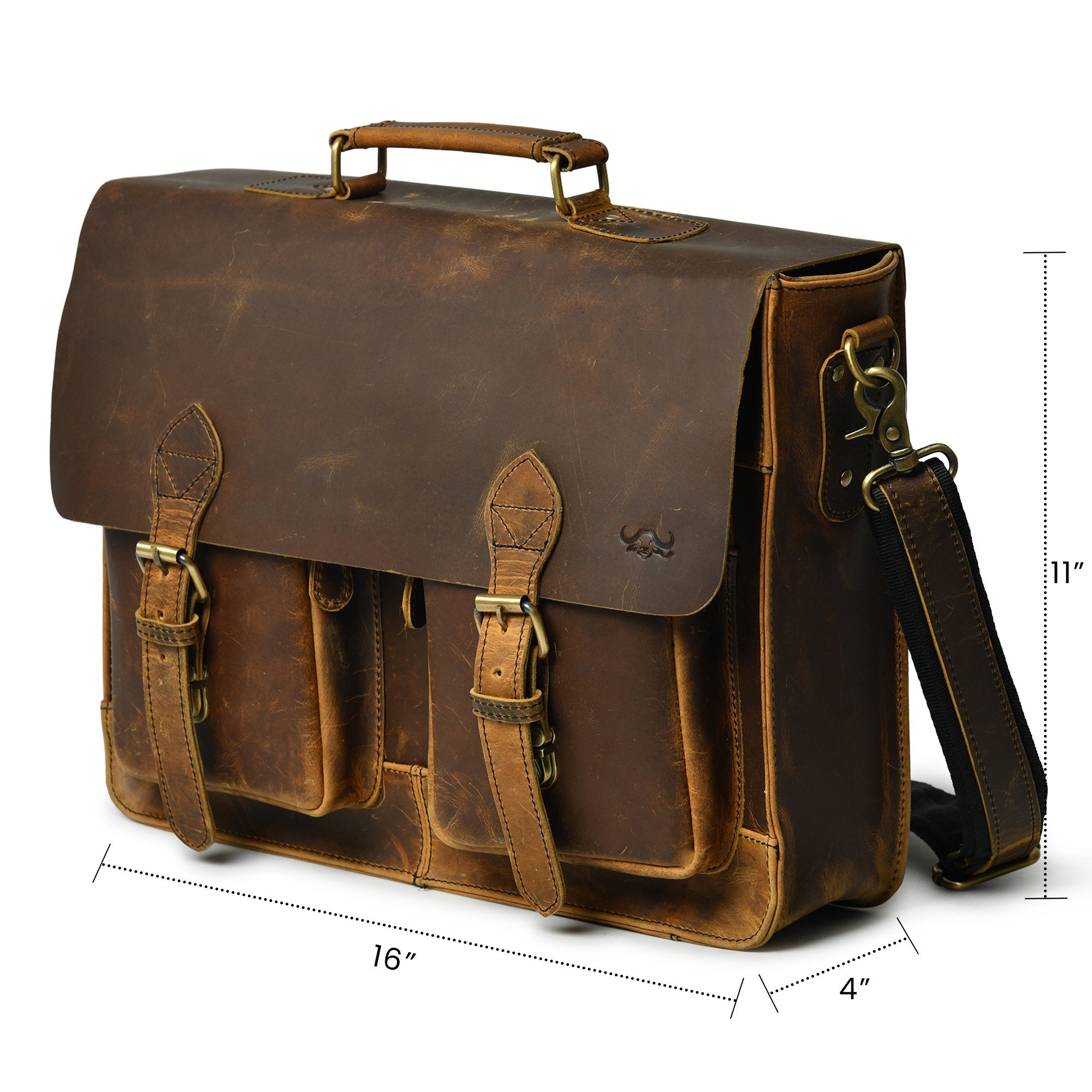Buffalo Leather Retro Briefcase - Pecan Savory