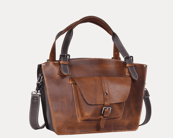 Vintage Leather Satchel Tote with Crossbody Strap