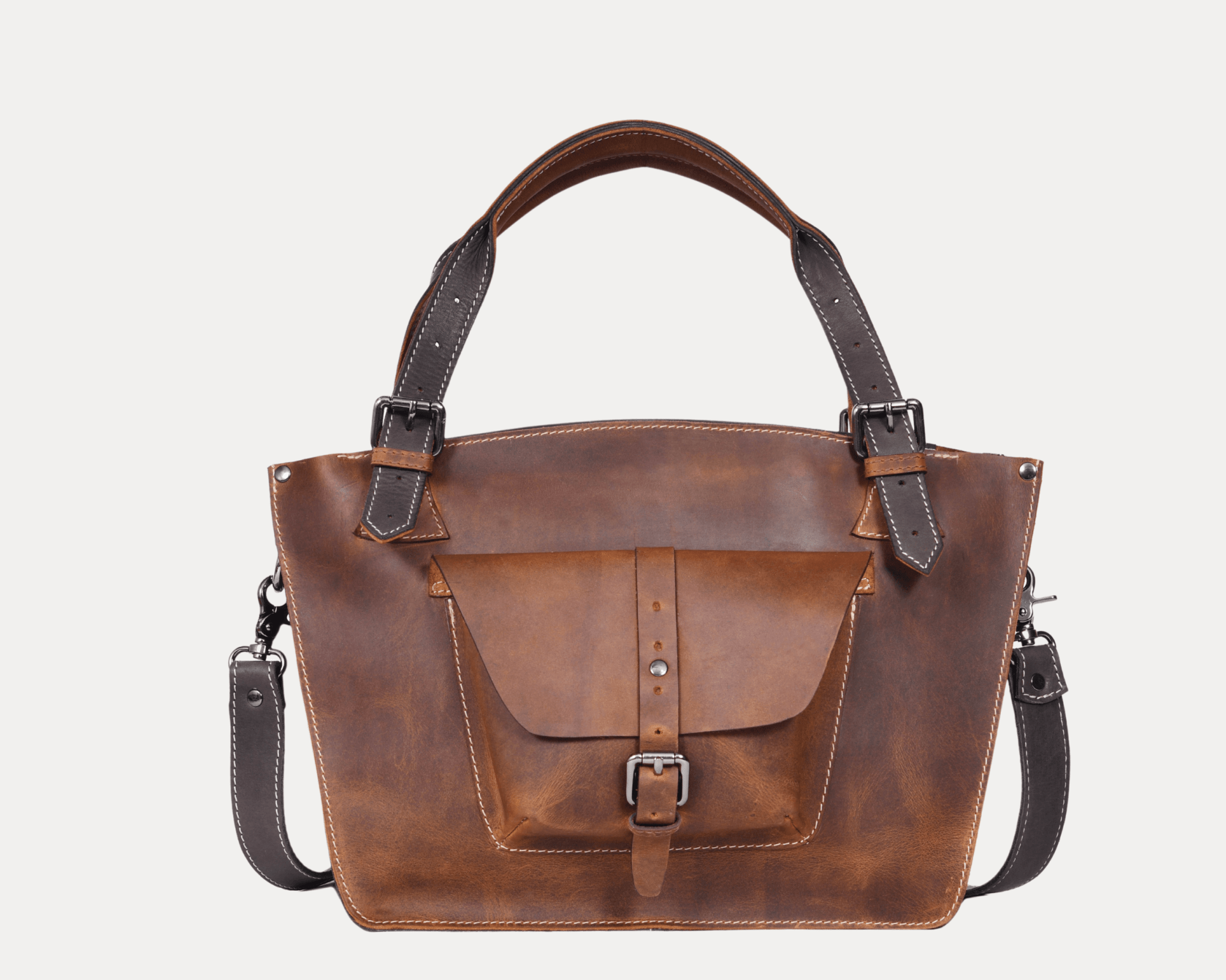 Vintage Leather Satchel Tote with Crossbody Strap