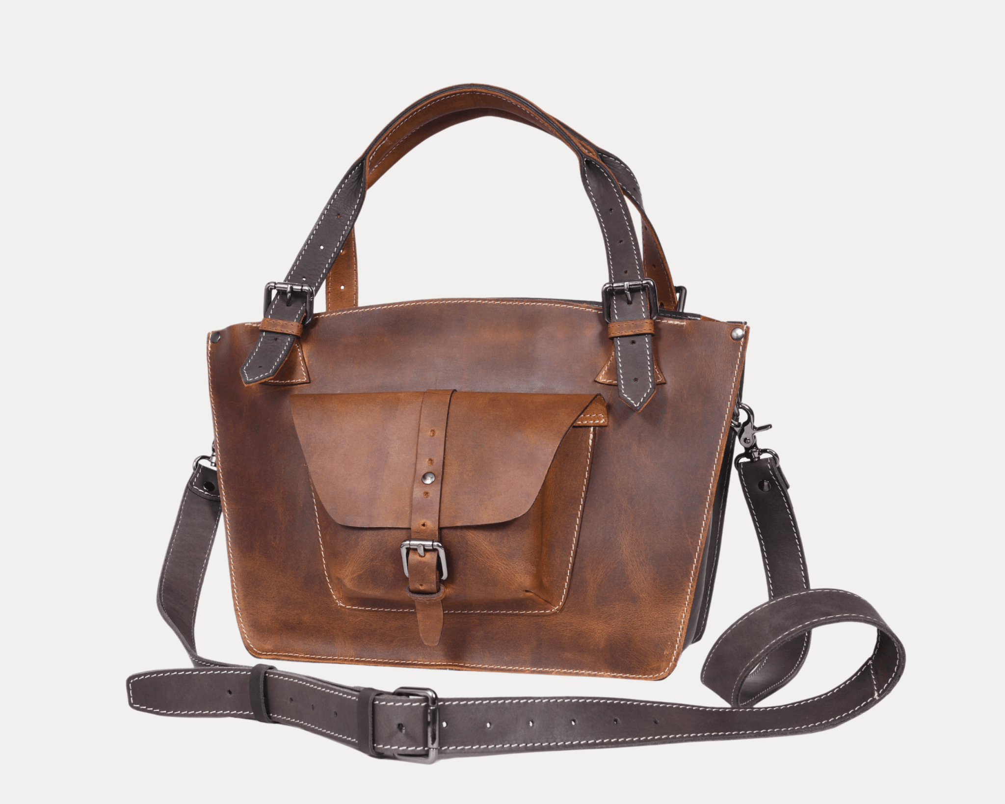 Vintage Leather Satchel Tote with Crossbody Strap