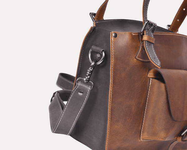 Vintage Leather Satchel Tote with Crossbody Strap
