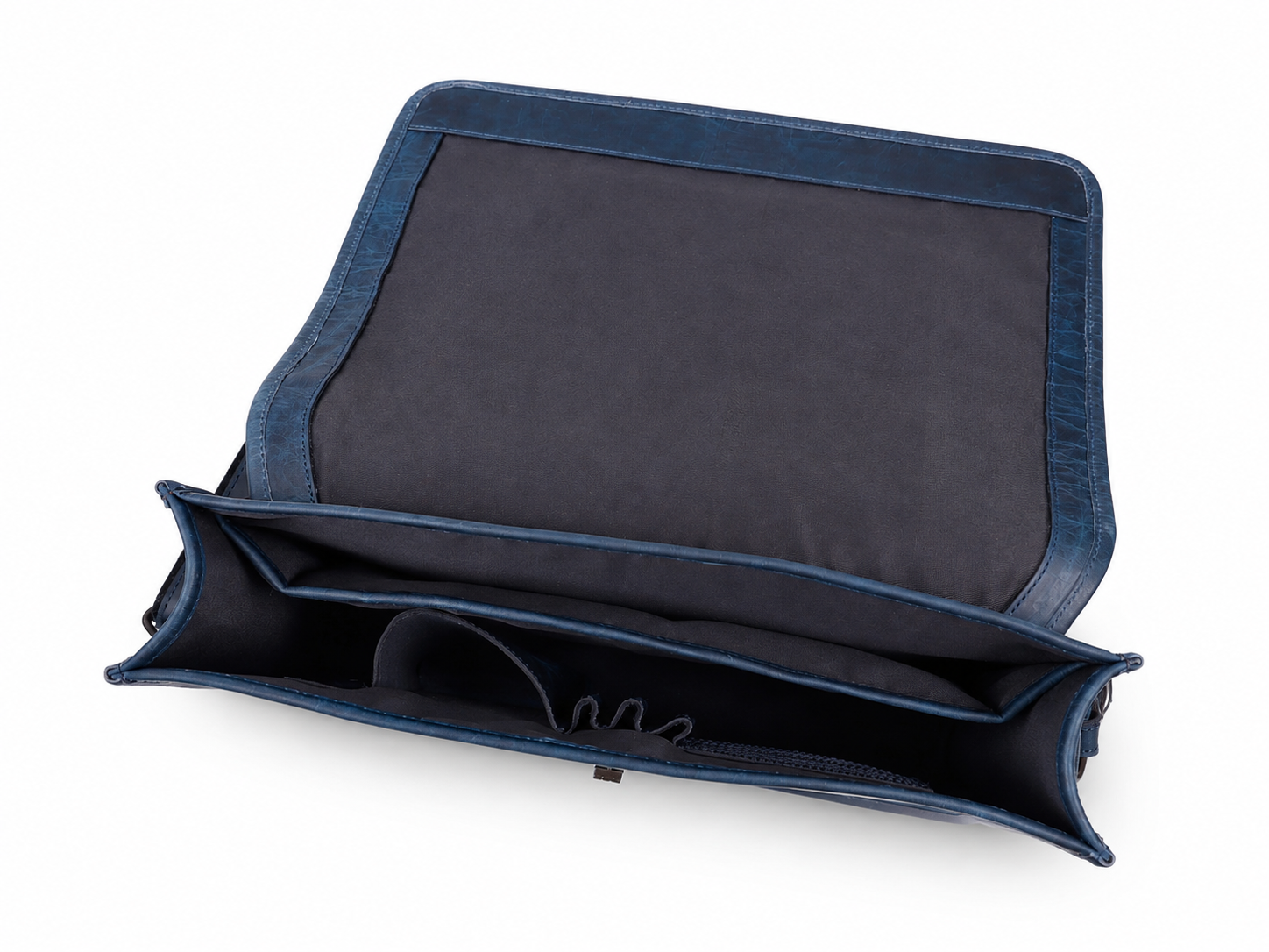 Blue Full-Grain Buffalo Leather Messenger Bag for Men