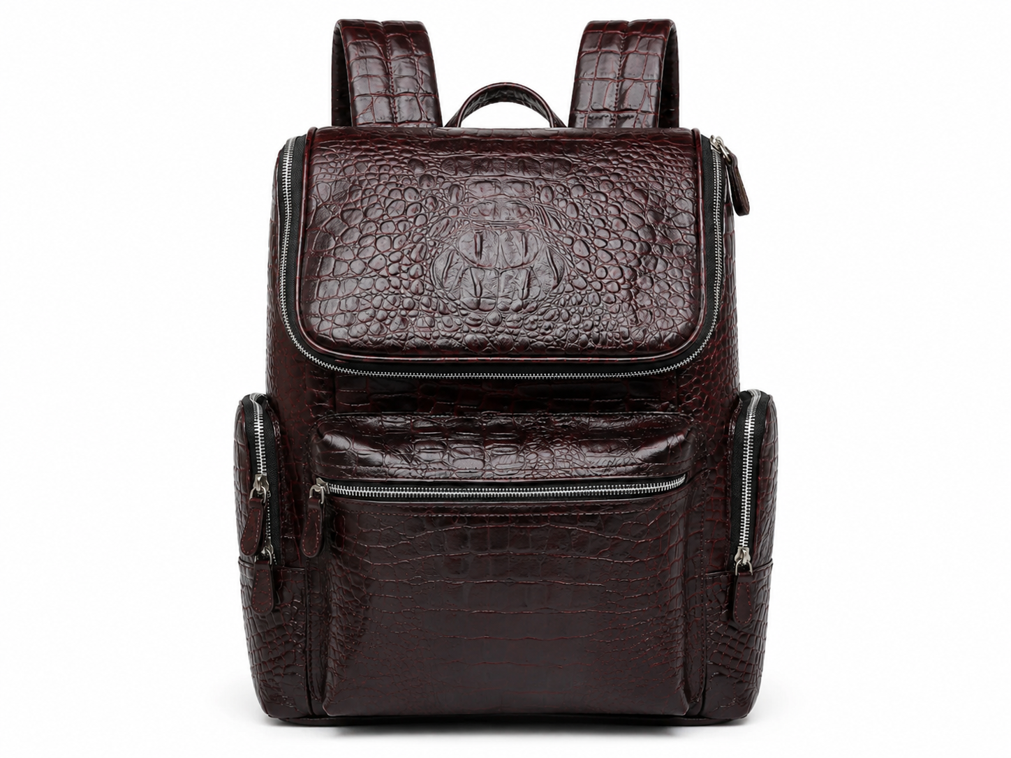 Regal Crocodile Texture Laptop Backpack, Pinkish Red