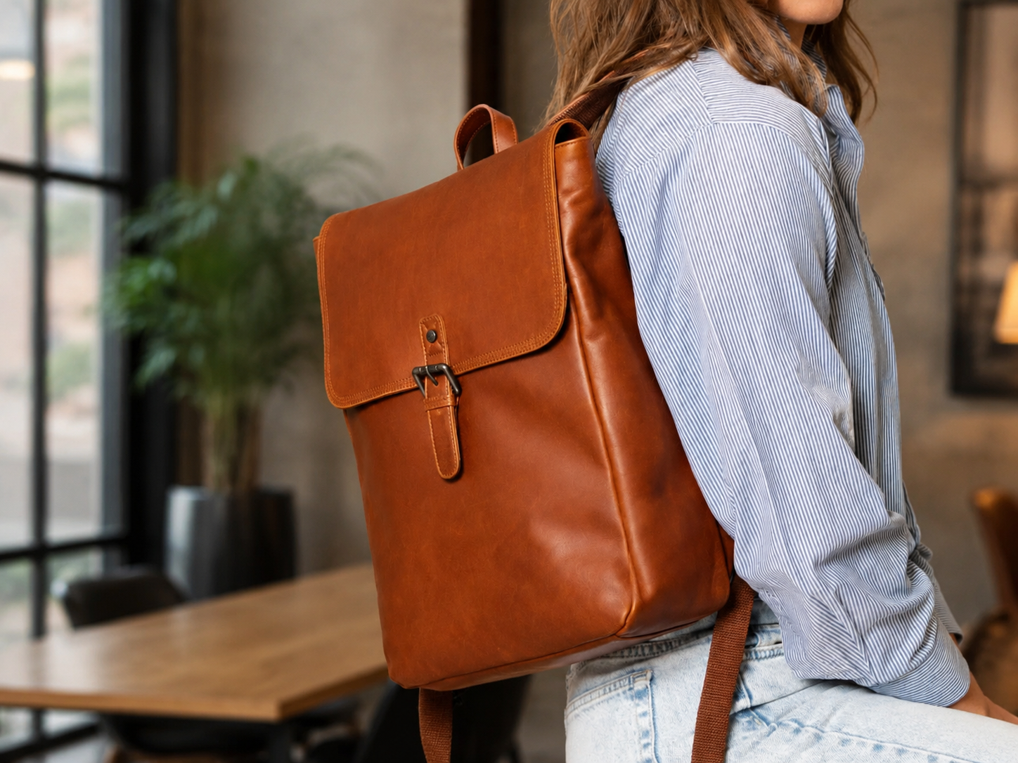 Leather Laptop Backpack Cognac Farrow