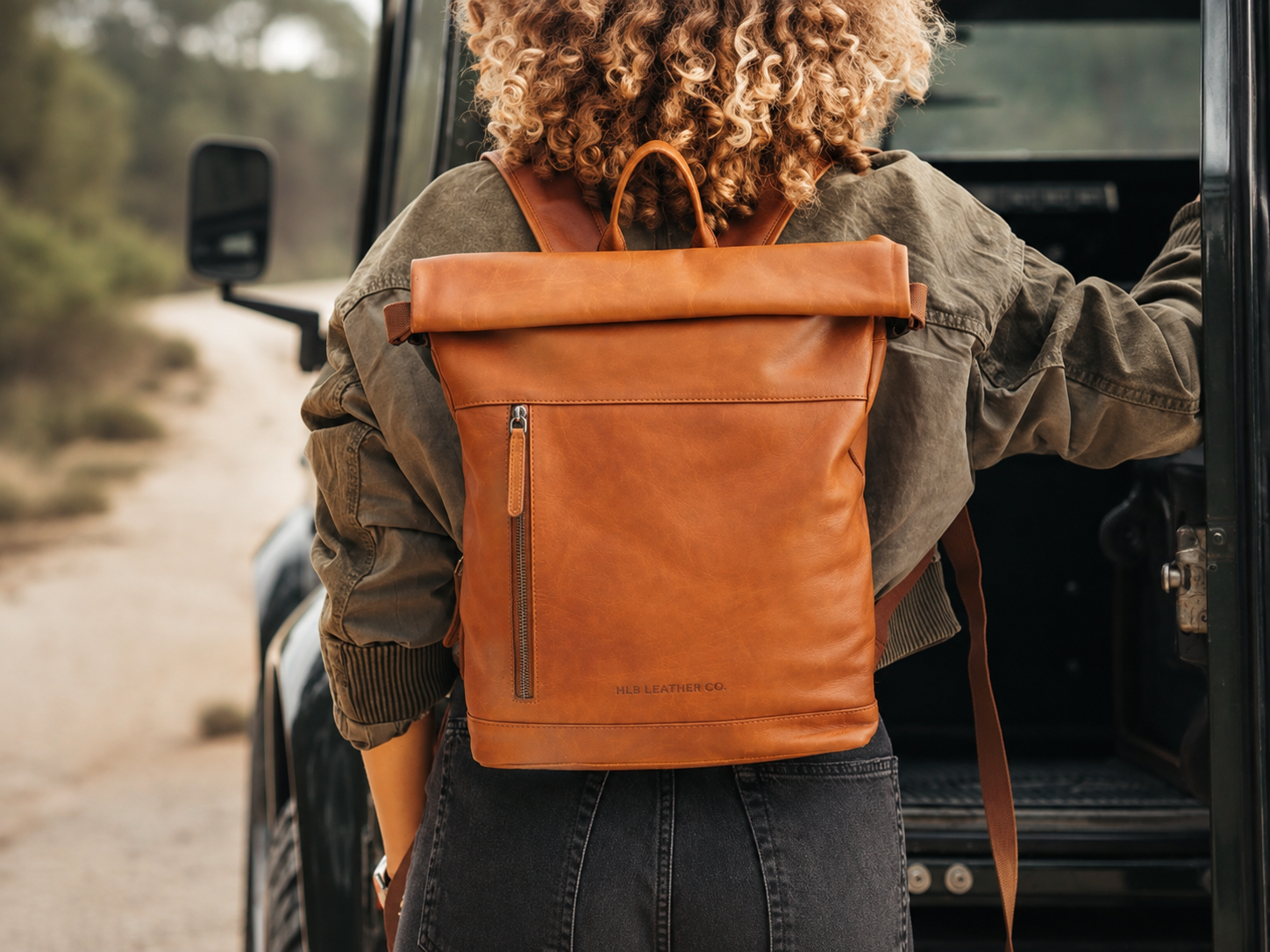 Leather Roll-top Backpack Cognac Mazara