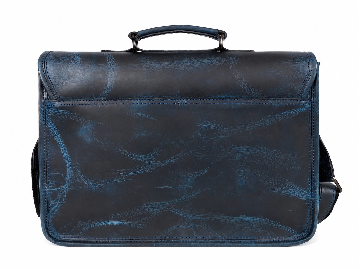Blue Full-Grain Buffalo Leather Messenger Bag for Men