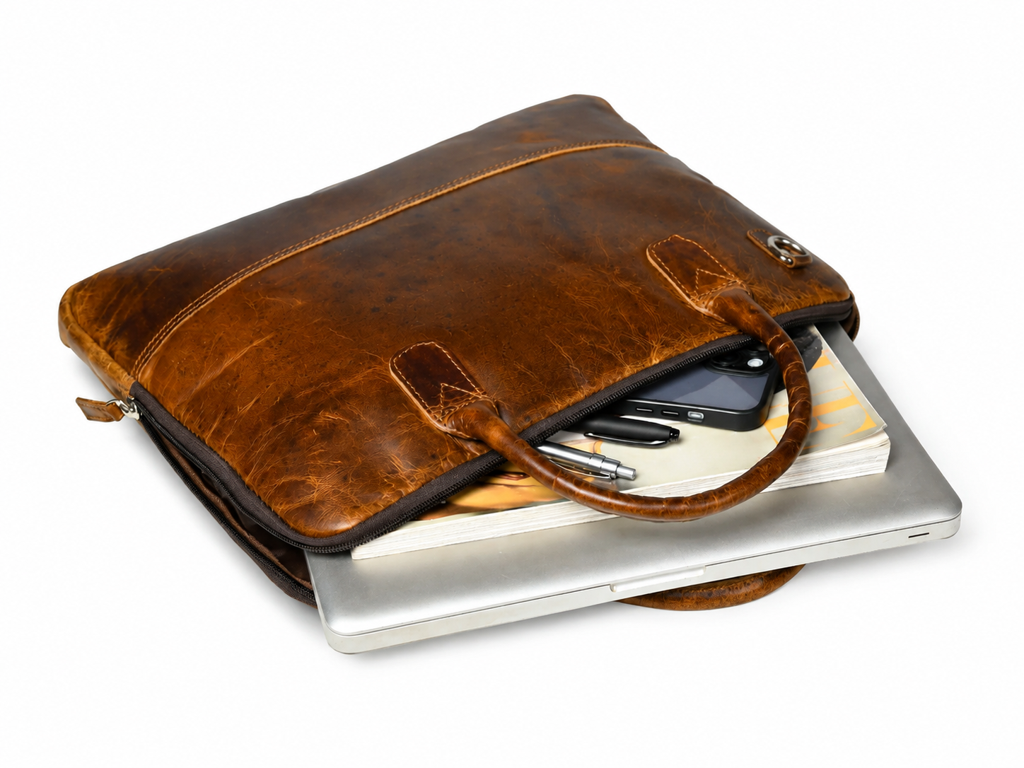 Modernist Leather Laptop Bag - Brown