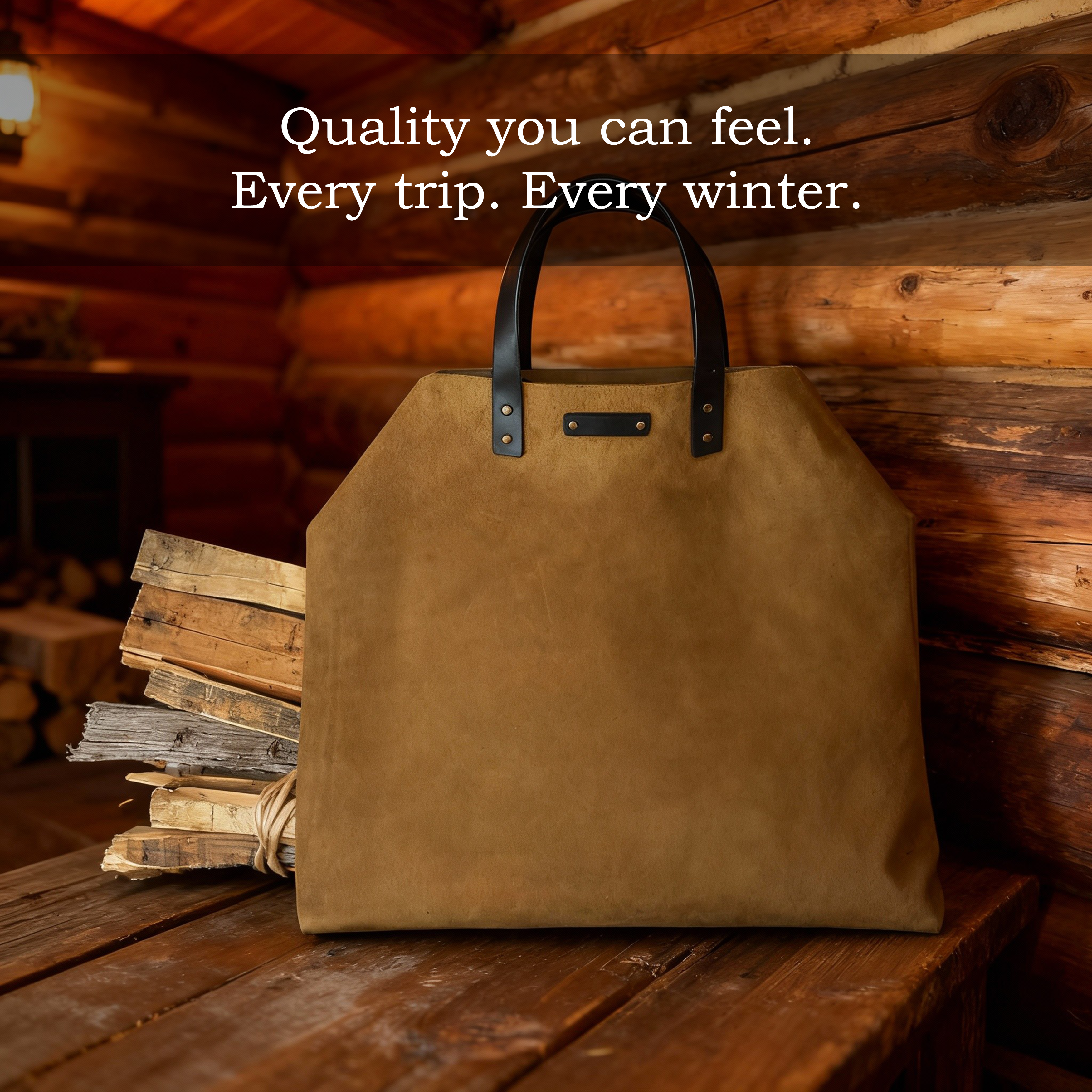 Leather Firewood Carrier with Logs