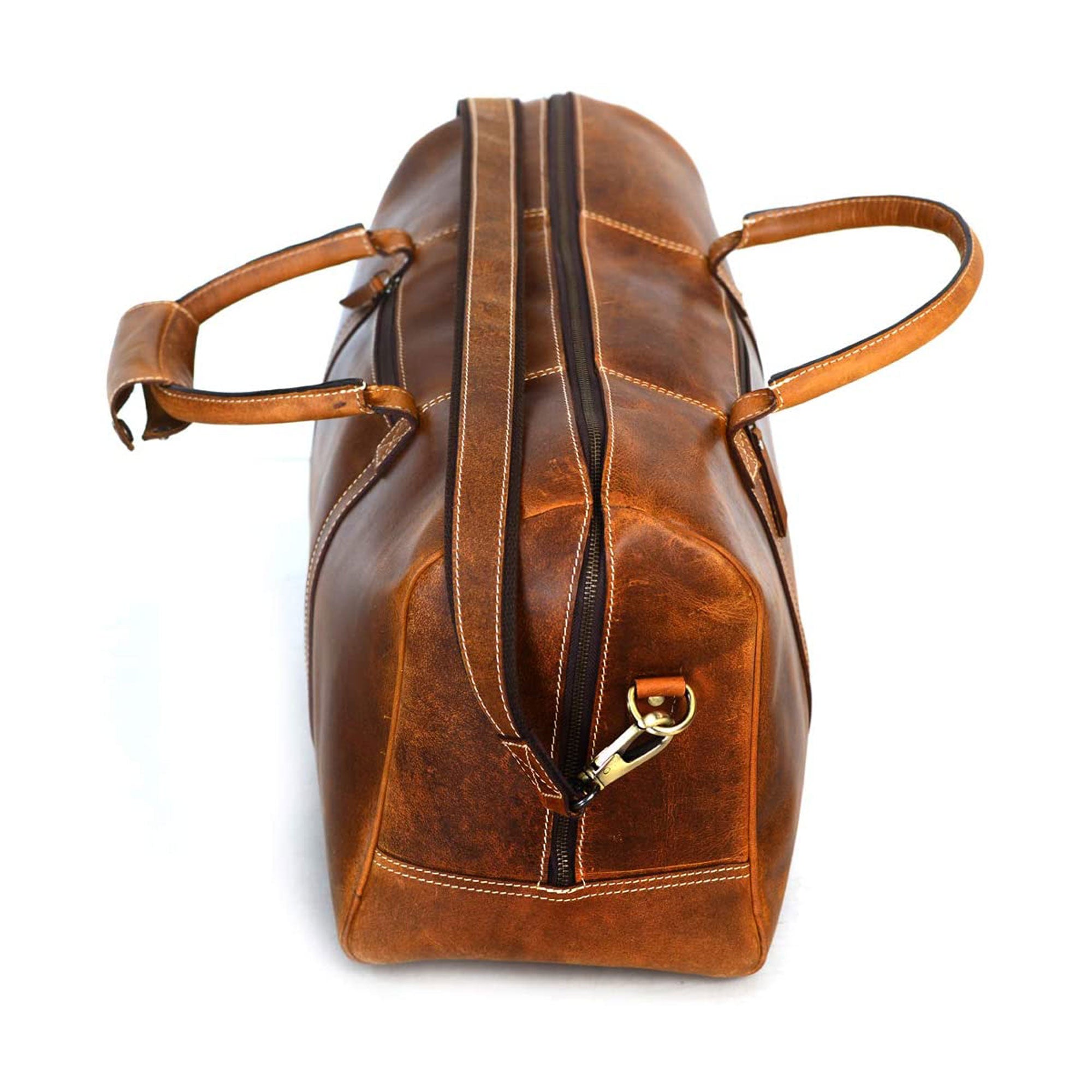 Leather Duffel Bag - Travel, Gym, Sports, Overnight, and Weekend Cabin Holdall (Distressed Tan)