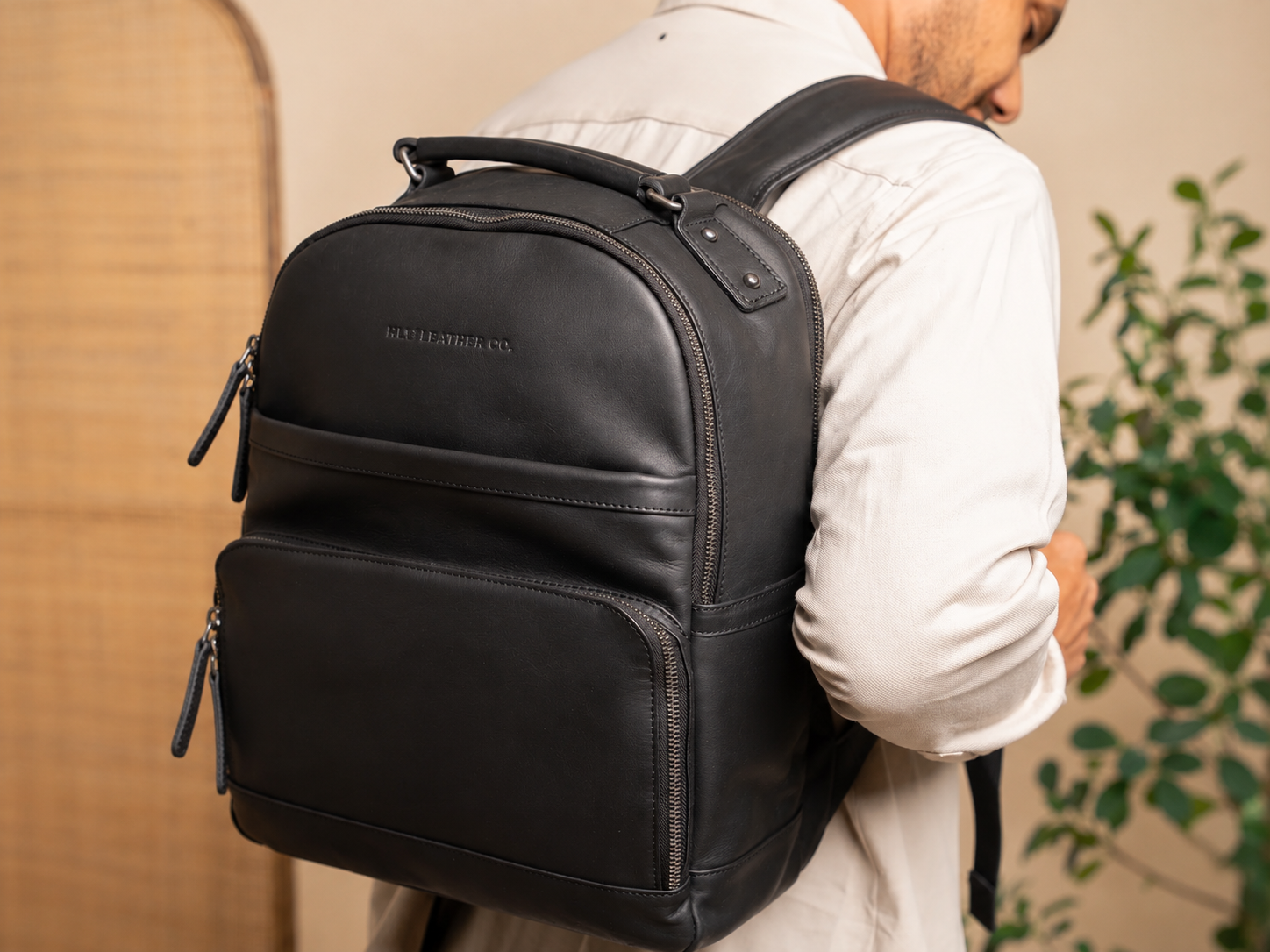 Leather Laptop Backpack Black Austin
