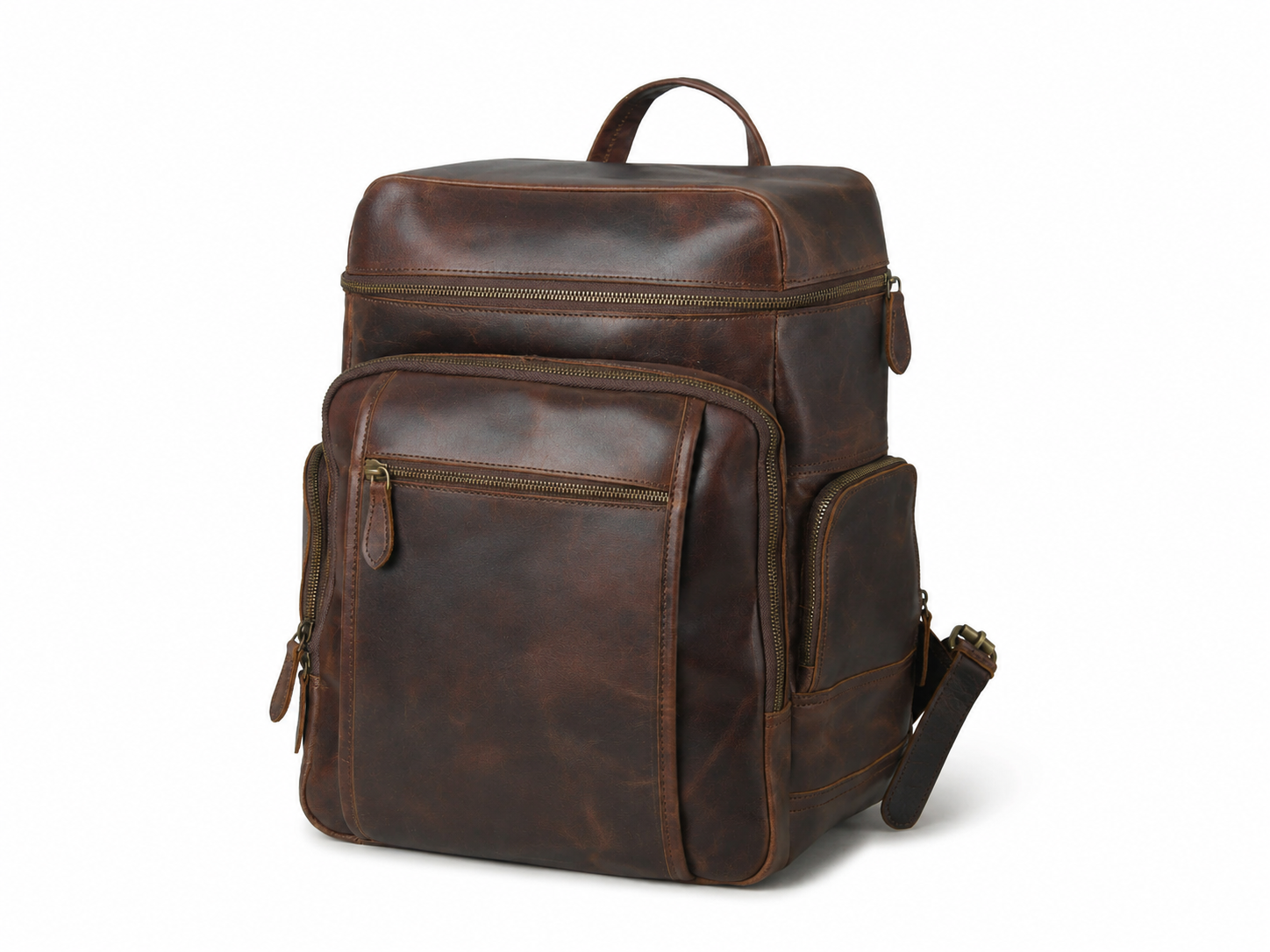 Alpha Brown Buffalo Leather Travel Backpack