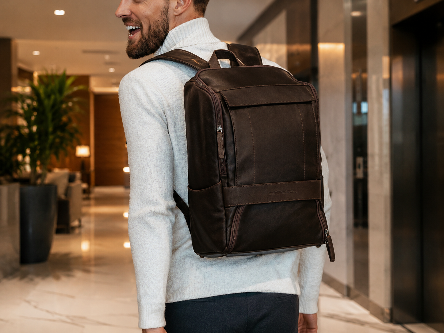 Leather Laptop Backpack Brown Rich