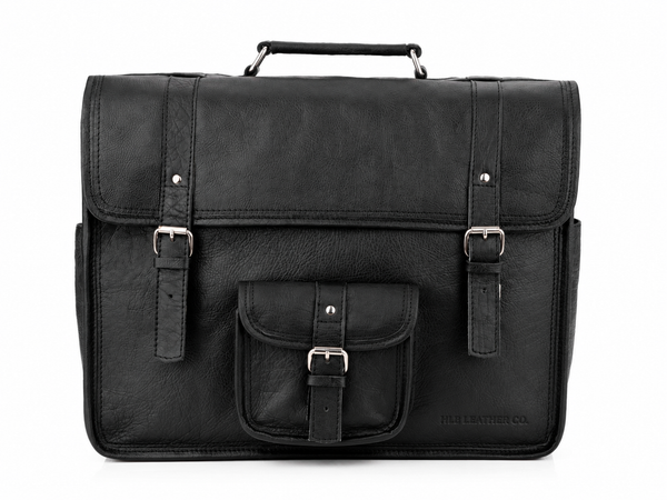 Black Top-Grain Buffalo Leather Travel Briefcase