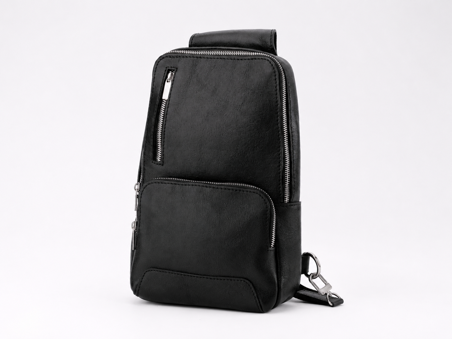Carbon Black Leather Sling Bag
