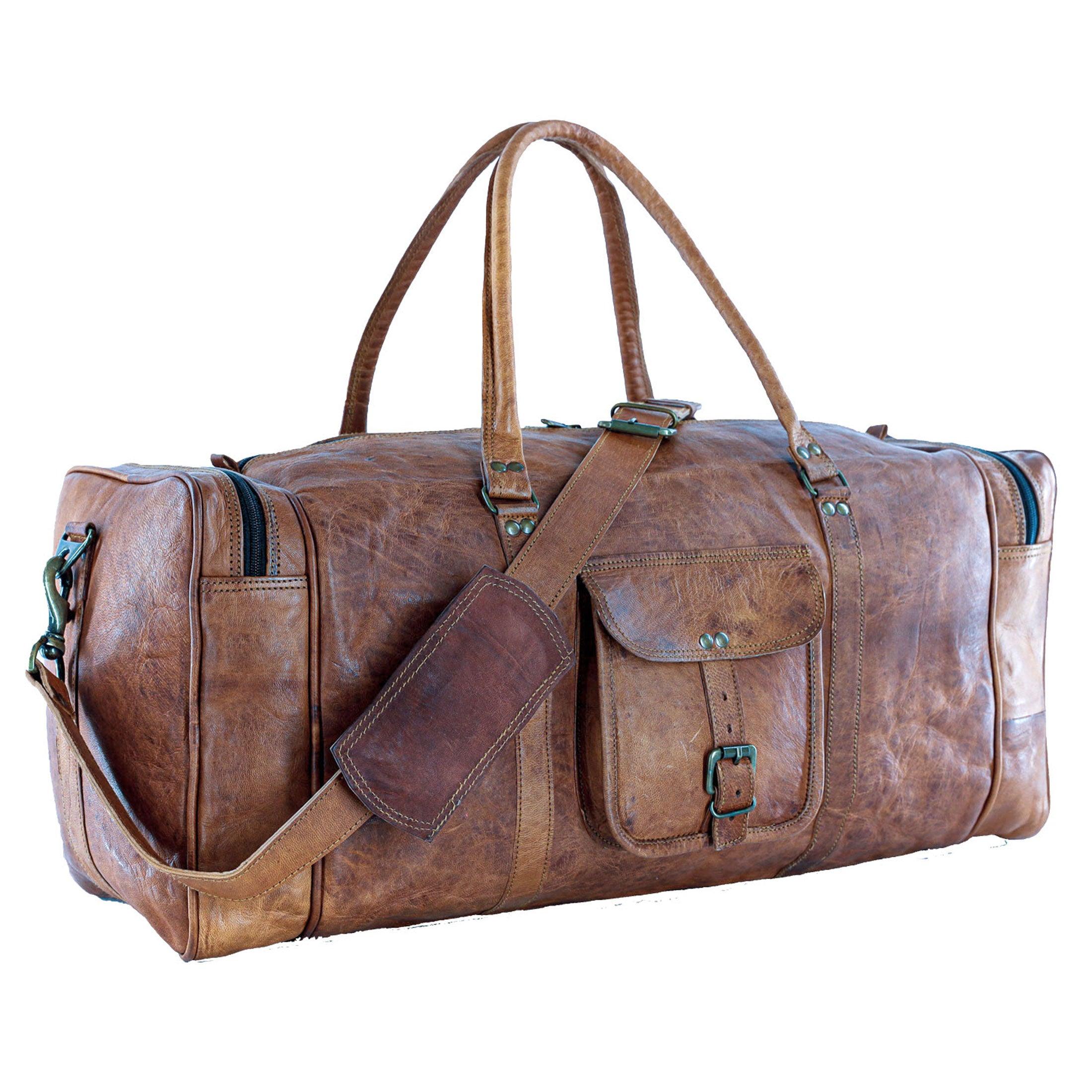 Leather Duffel Bag Large 24-Inch Square Duffel - Travel, Gym, Sports, Overnight, and Weekender Bag for Men and Women