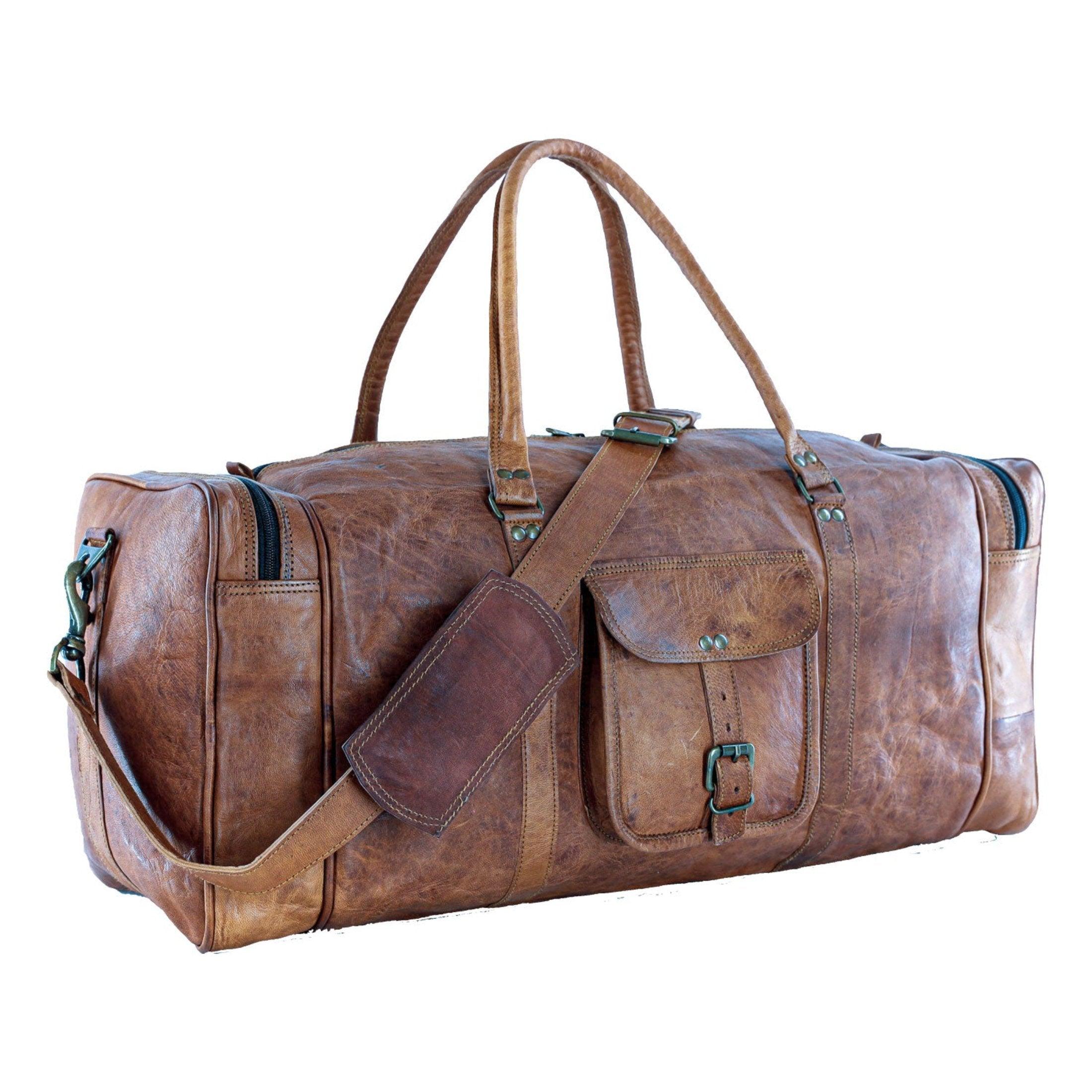 Leather 21-Inch Vintage Duffel Bag - Full Grain Leather Travel, Gym, Sports, and Weekend Bag