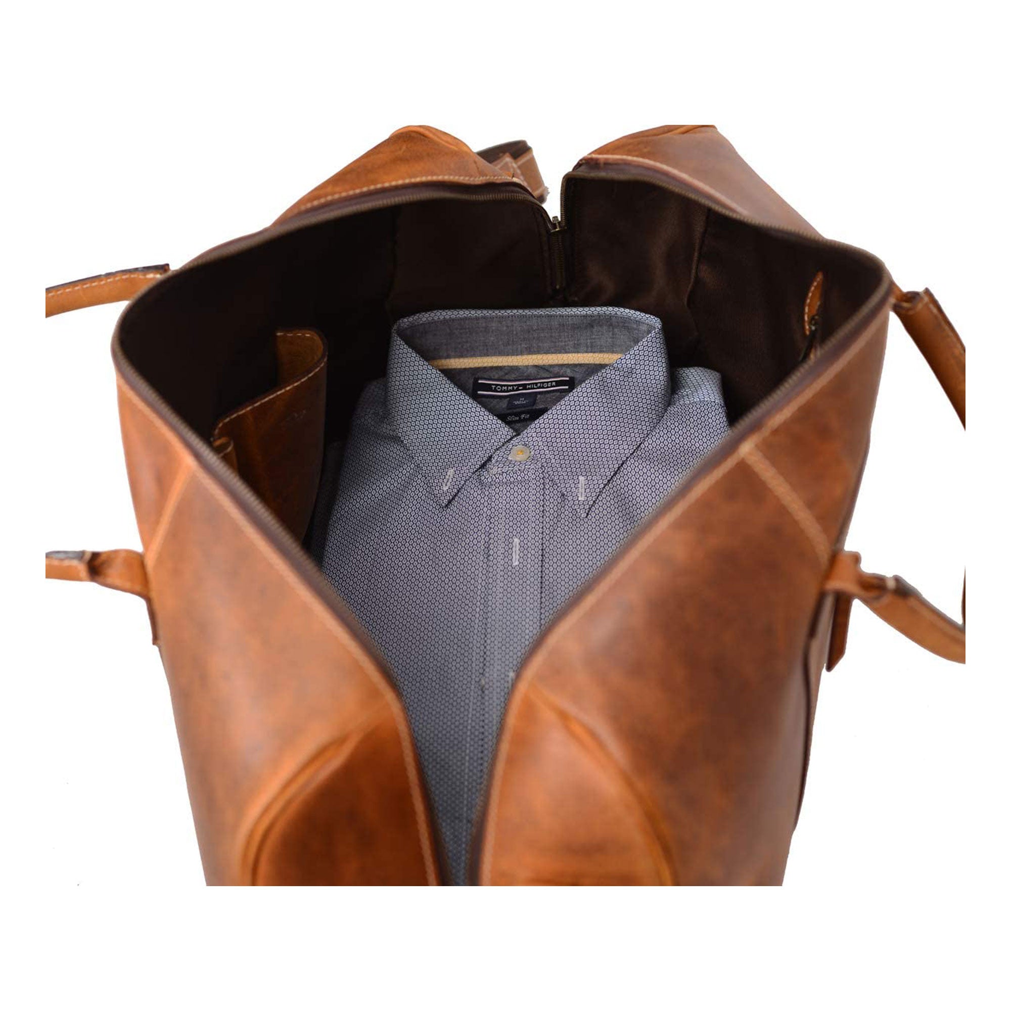 Leather Duffel Bag - Travel, Gym, Sports, Overnight, and Weekend Cabin Holdall (Distressed Tan)