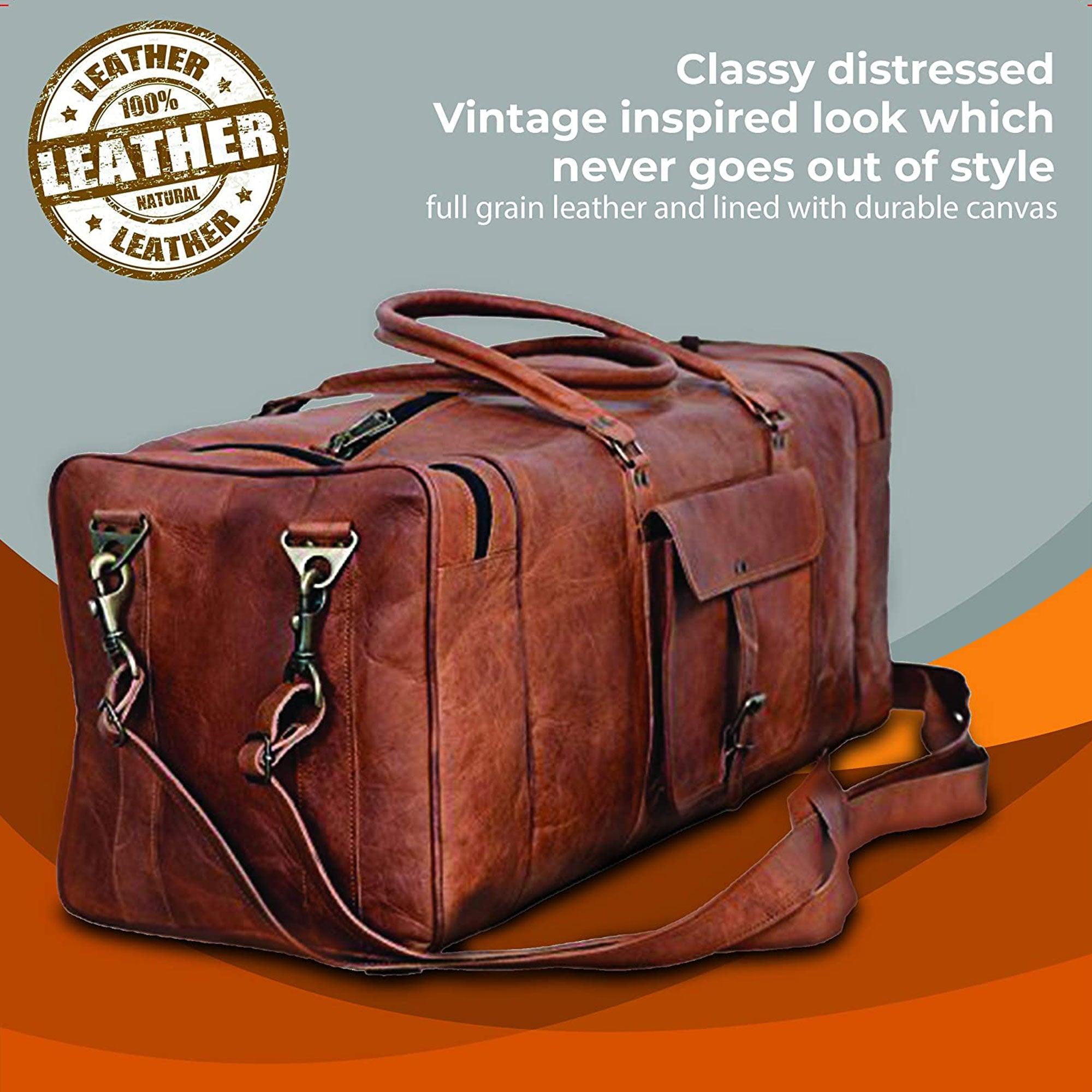 Leather Duffel Bag 28-Inch Large Travel Bag - Gym, Sports, Overnight, and Weekender Bag (Brown)