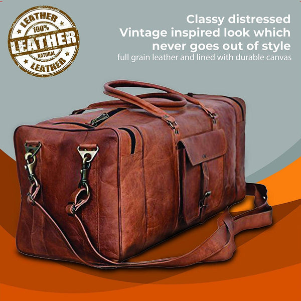 Leather Duffel Bag 28-Inch Large Travel Bag - Gym, Sports, Overnight, and Weekender Bag (Brown)