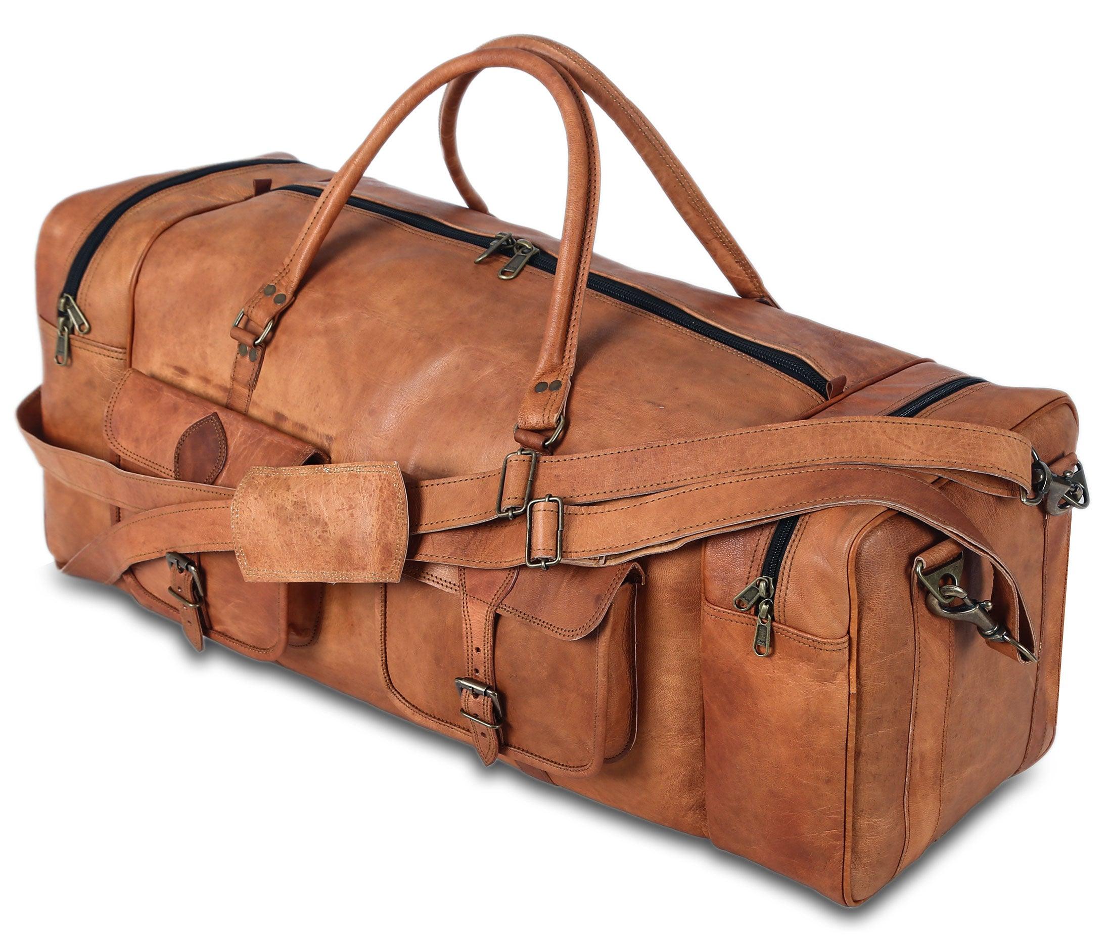 Leather Duffel Bag for Men – 32-Inch Large Travel Holdall, Gym, Sports, Overnight, and Weekend Bag