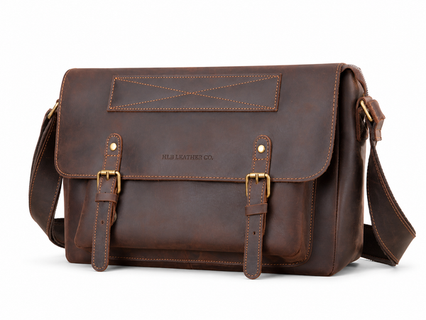 Large Vintage Full-Grain Leather Laptop Messenger Bag