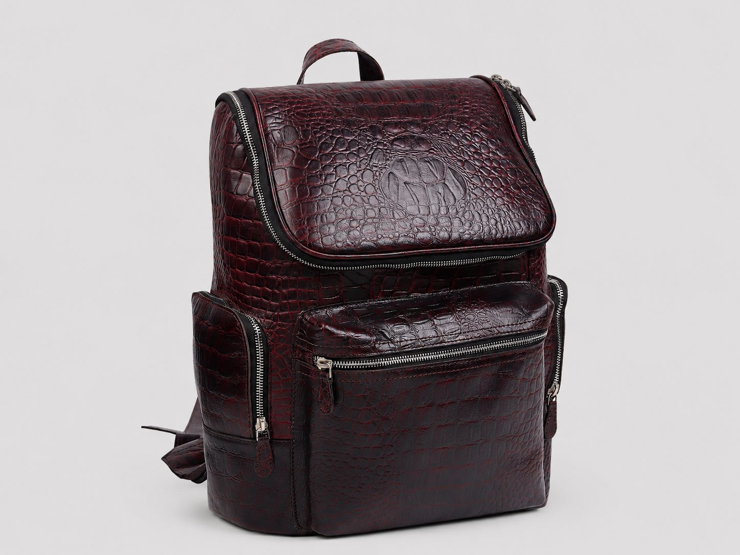 Regal Crocodile Texture Laptop Backpack, Pinkish Red