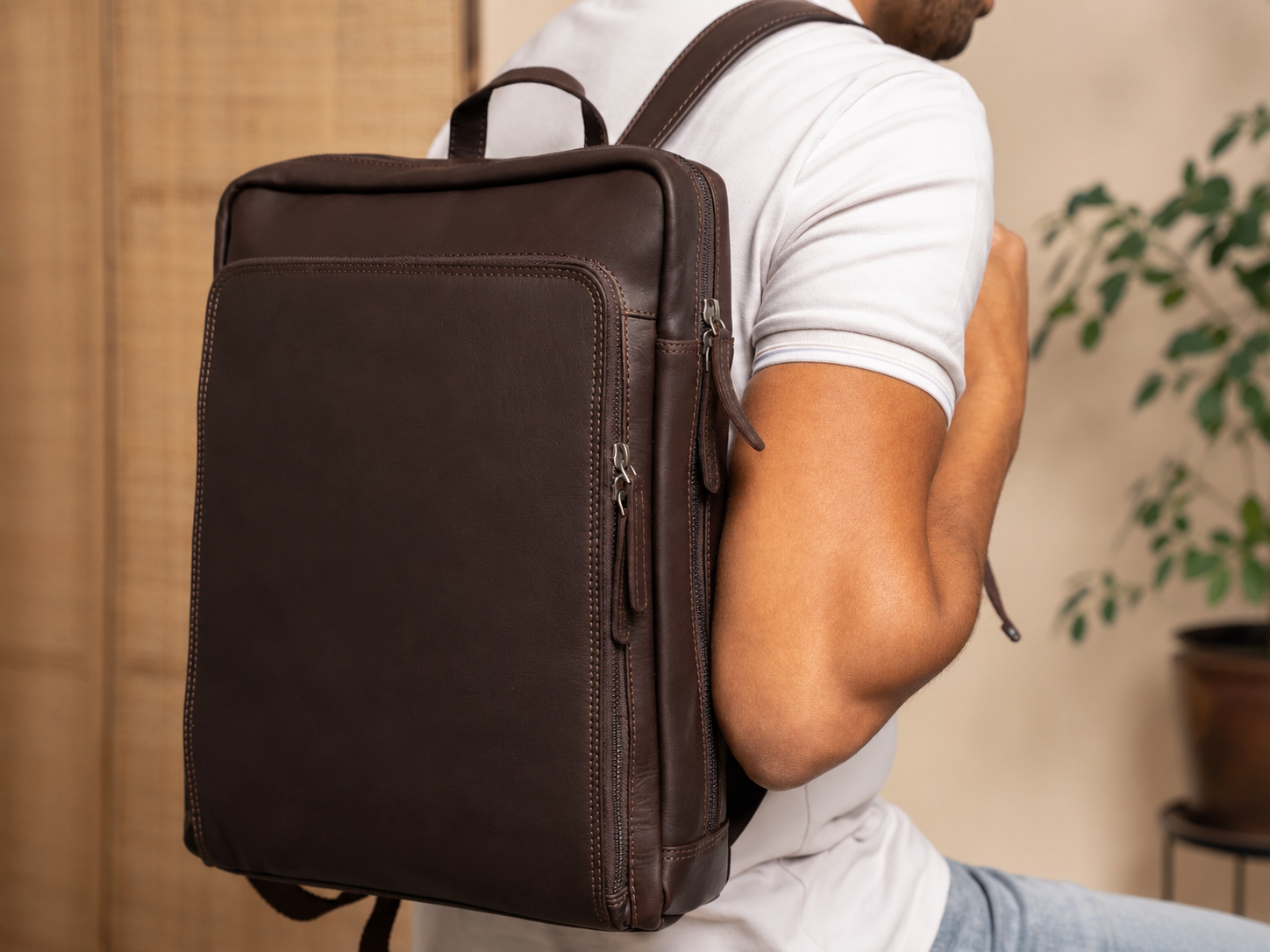 Leather Laptop Backpack Brown Jasper