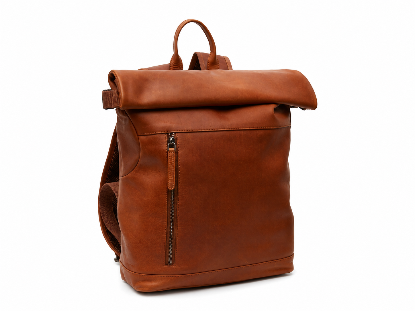 Leather Roll-top Backpack Cognac Mazara