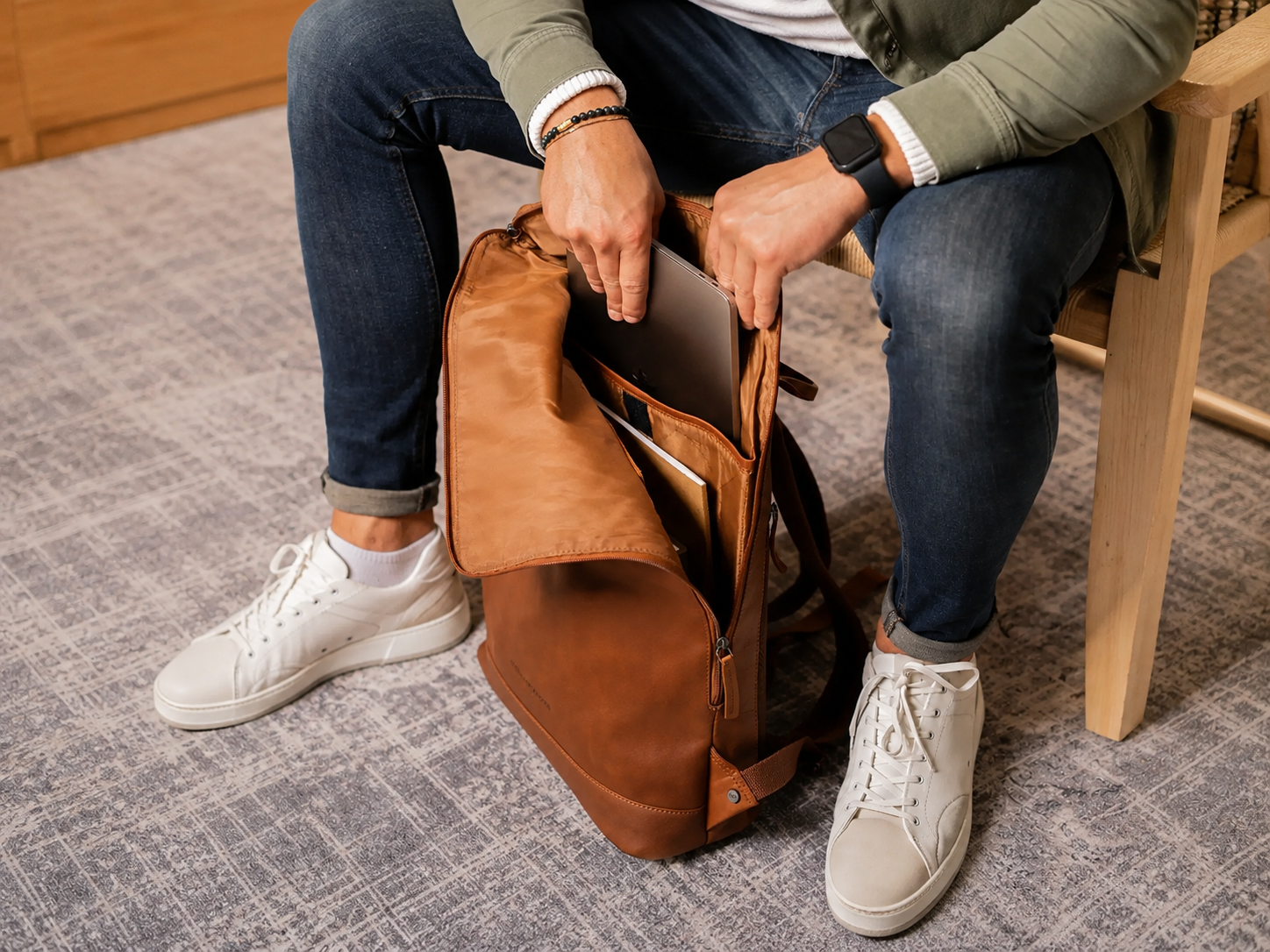 Leather Laptop Backpack Cognac Larsson