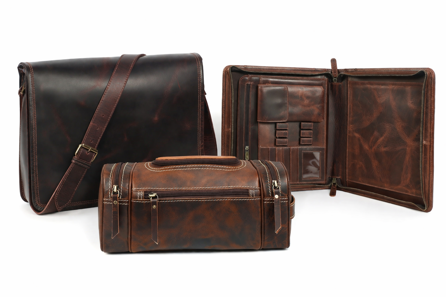Premium Dune Leather Messenger Bag Combo Set