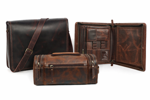 Premium Buffalo Leather Messenger Bag 3-Piece Combo Set