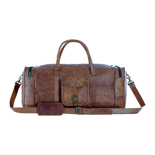 Leather 21-Inch Vintage Duffel Bag - Full Grain Leather Travel, Gym, Sports, and Weekend Bag