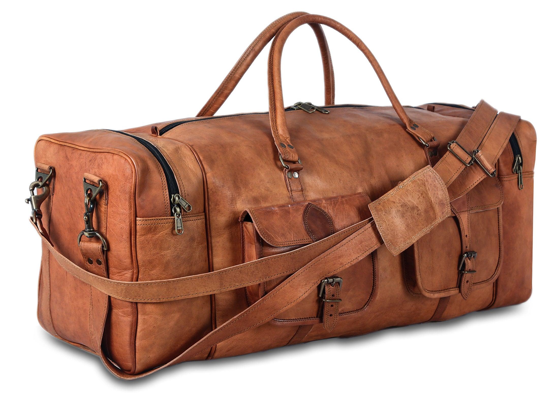 Leather Duffel Bag for Men – 32-Inch Large Travel Holdall, Gym, Sports, Overnight, and Weekend Bag