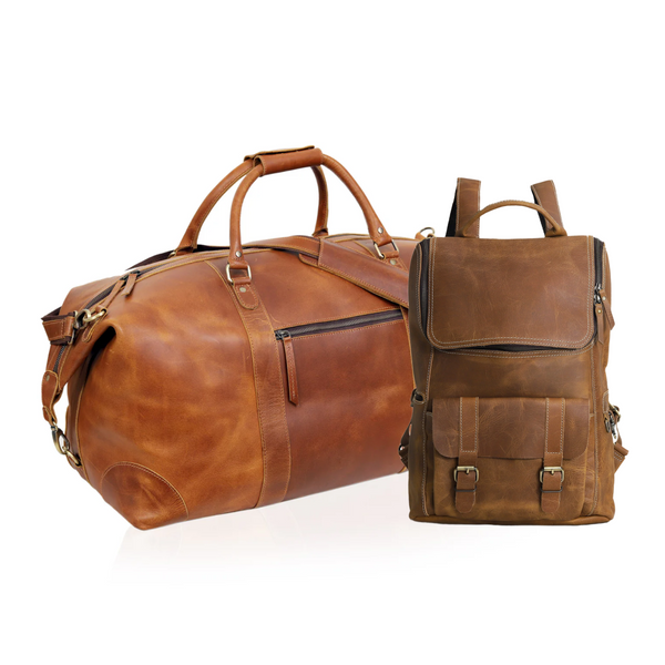 Buffalo Leather Backpack & Duffel Travel Set