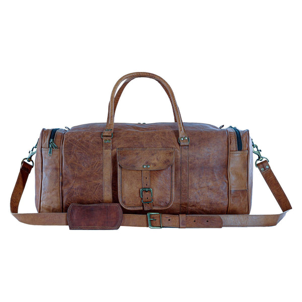 Leather Duffel Bag Large 24-Inch Square Duffel - Travel, Gym, Sports, Overnight, and Weekender Bag for Men and Women