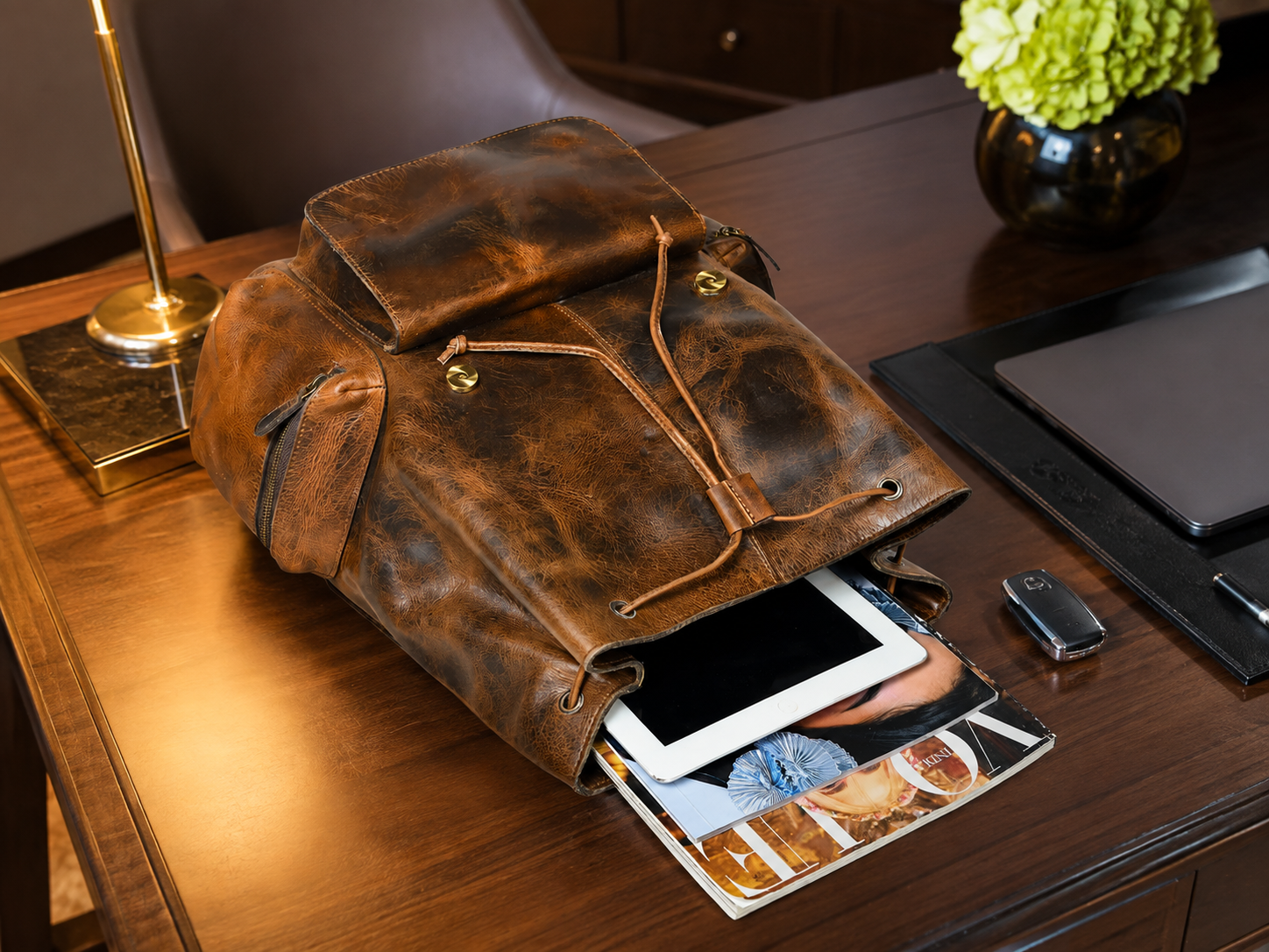 Vortex Leather Backpack: Burnt Brown