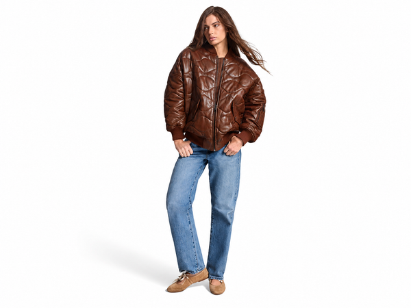 Women’s Oversized Quilted Leather Bomber Jacket