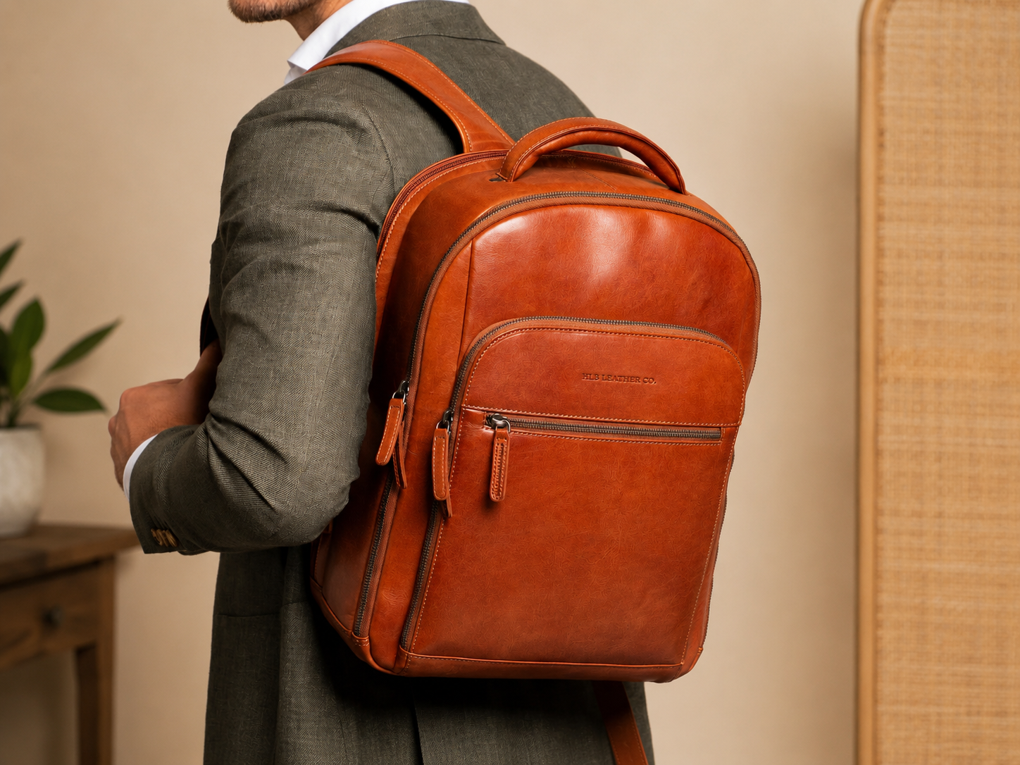 Leather Laptop Backpack Cognac Maggiore