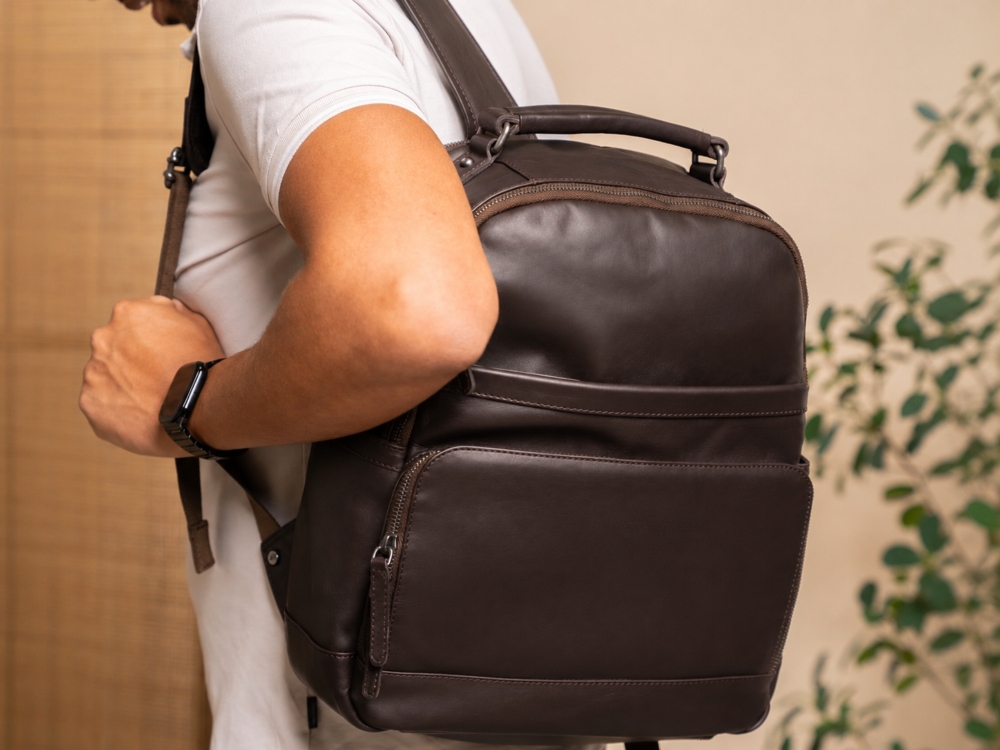 Leather Laptop Backpack Brown Austin
