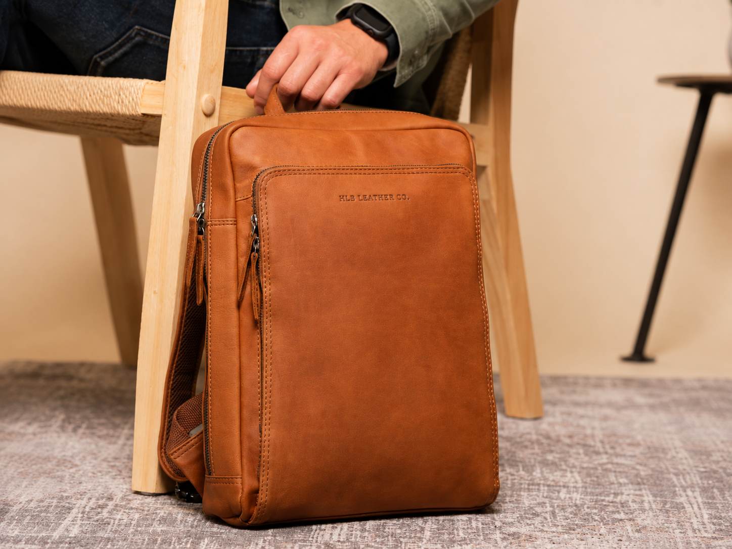 Leather Laptop Backpack Cognac Jasper
