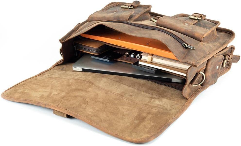 Vintage Full-Grain Buffalo Leather Laptop Messenger Bag