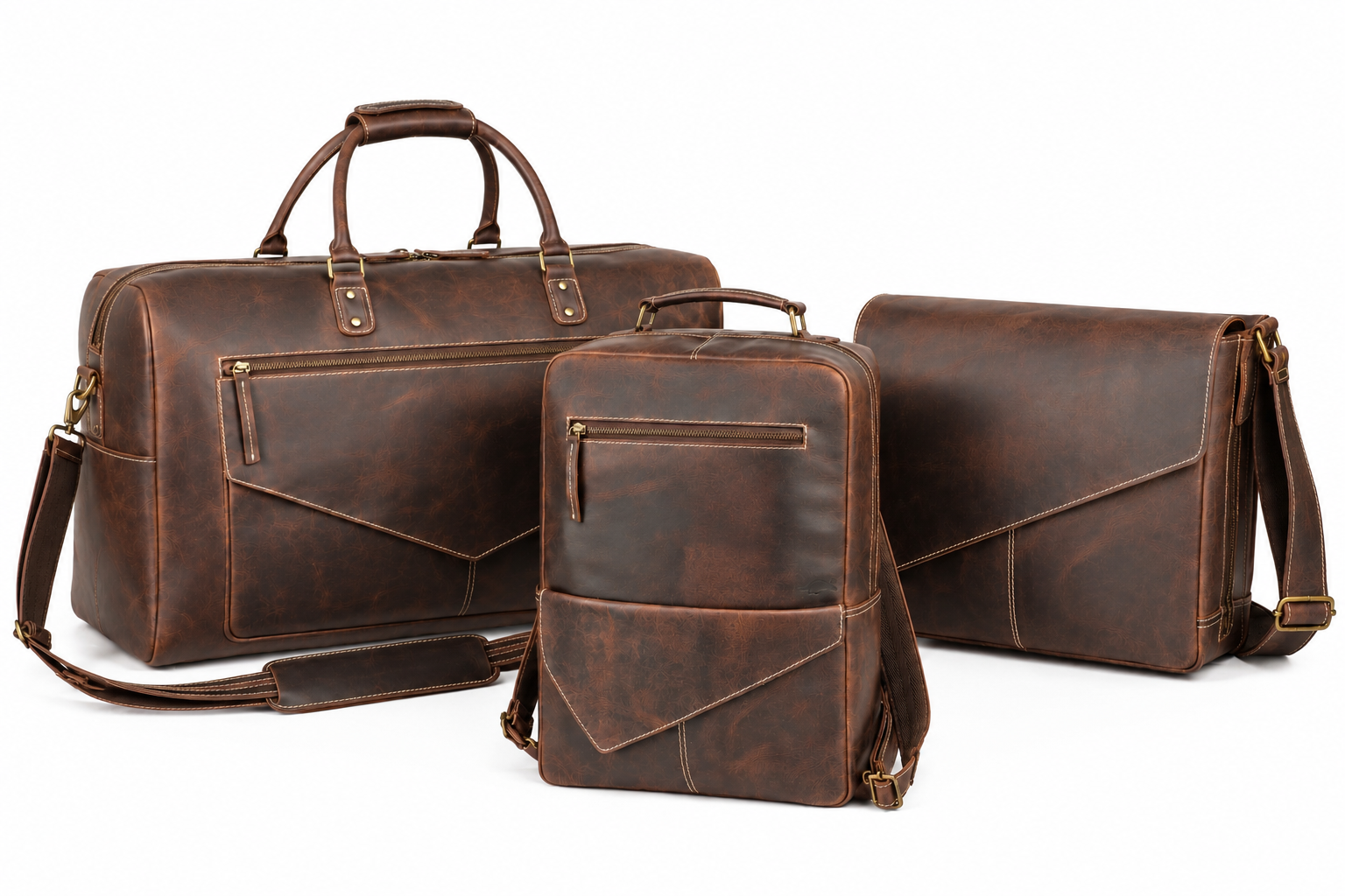 Opal Full-Grain Buffalo Leather Travel Set – Duffel, Backpack & Messenger Bag