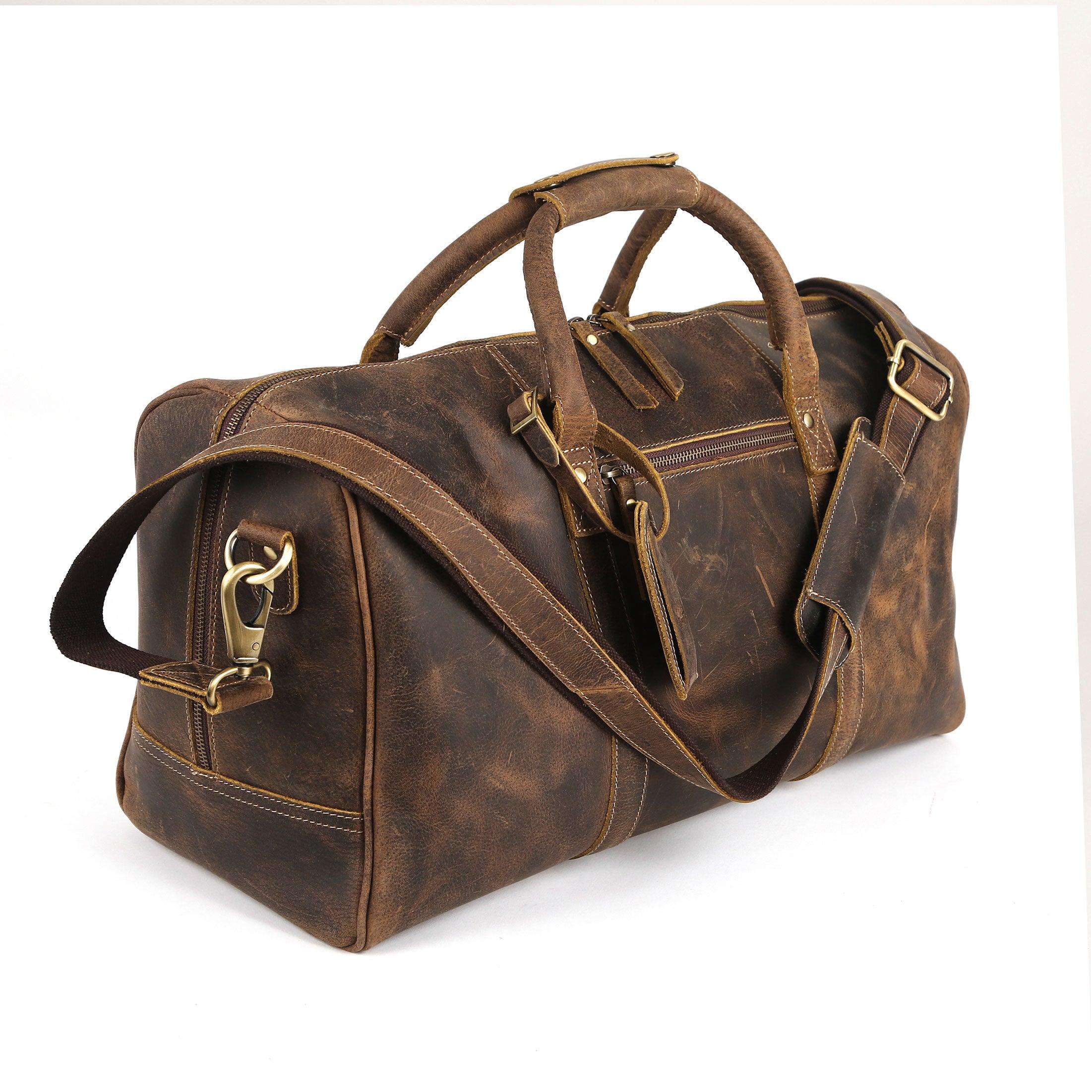 24-Inch Full Grain Leather Duffel Bag for Men & Women – Travel, Gym & Weekend Overnight Bag