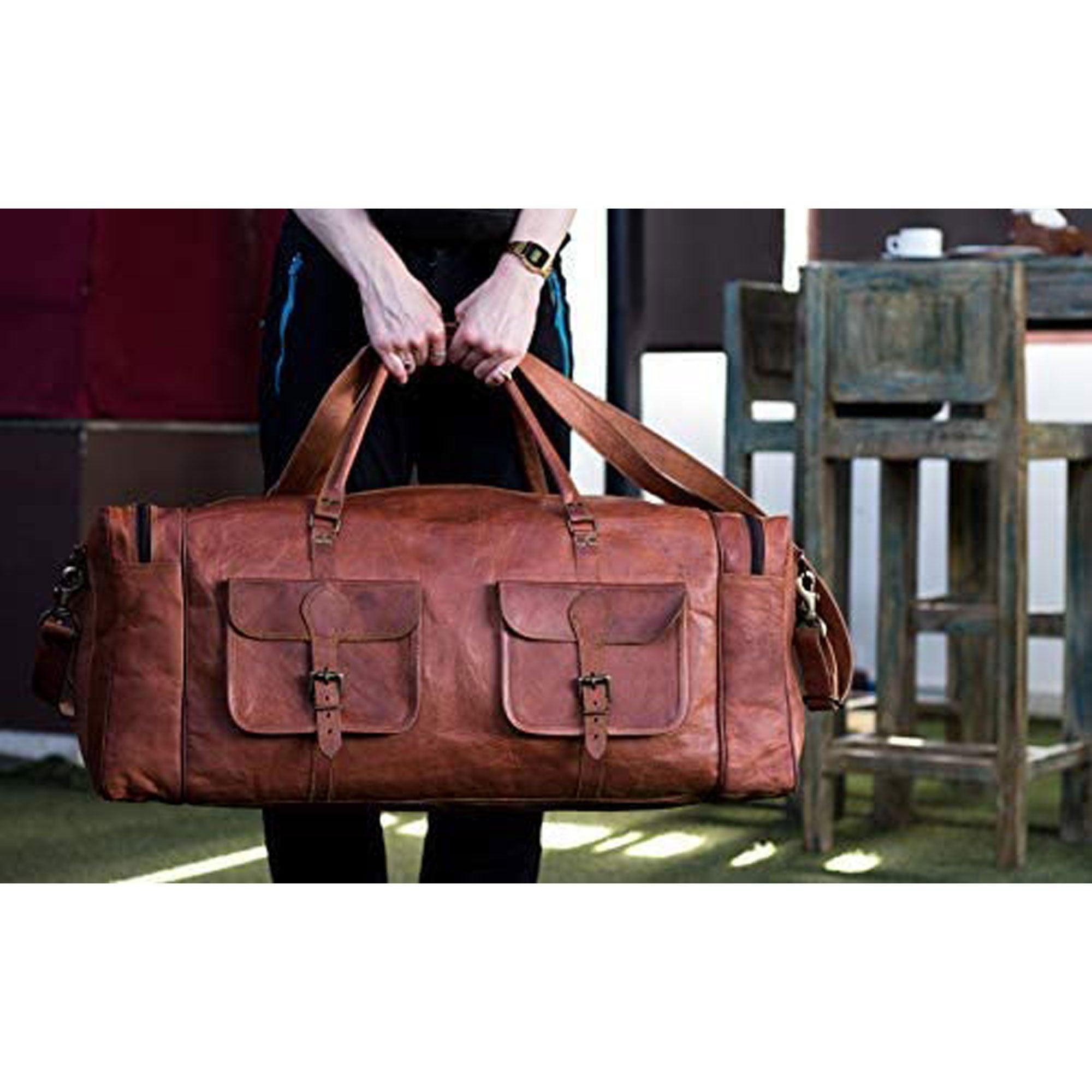 Leather Duffel Bag for Men – 32-Inch Large Travel Holdall, Gym, Sports, Overnight, and Weekend Bag