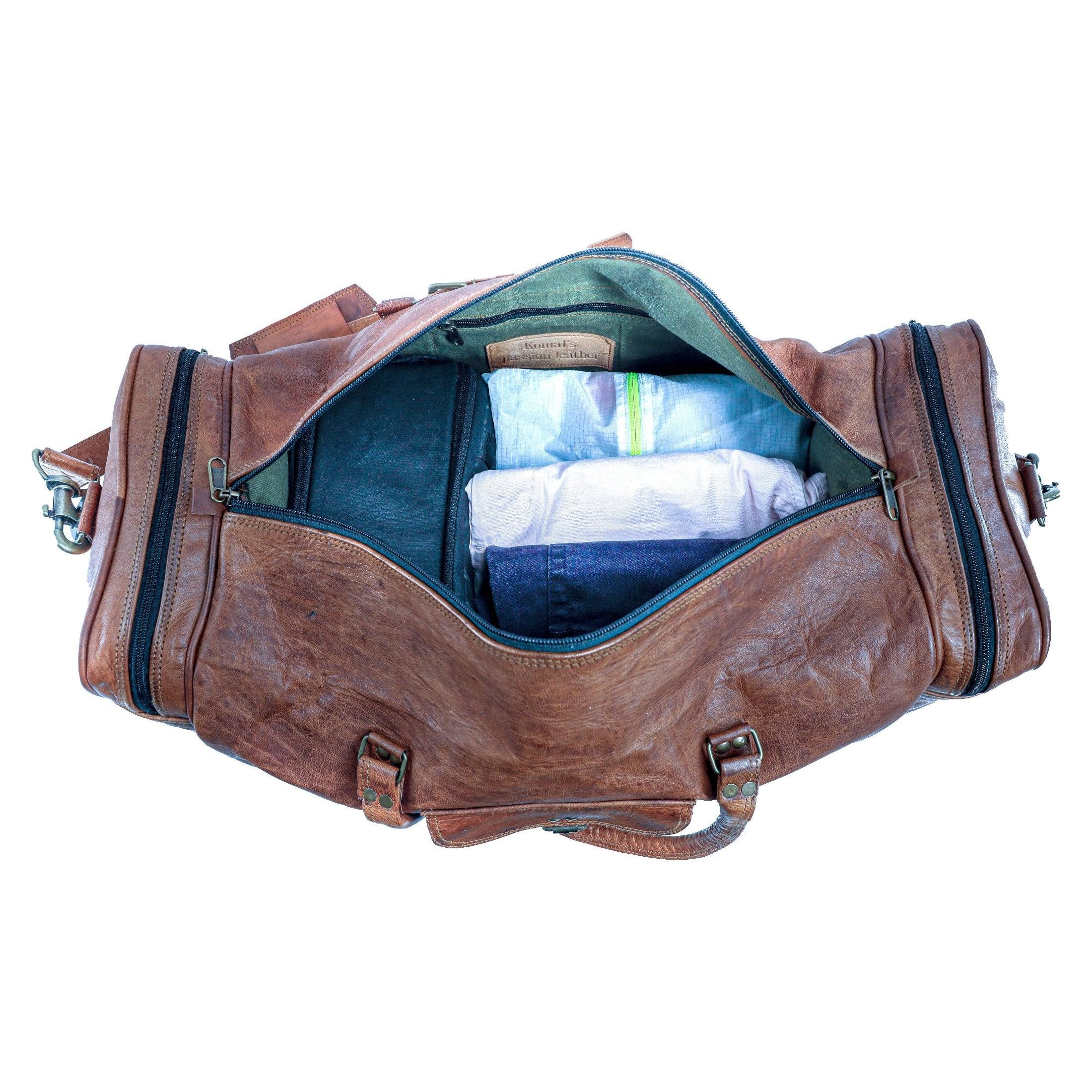 Leather 21-Inch Vintage Duffel Bag - Full Grain Leather Travel, Gym, Sports, and Weekend Bag